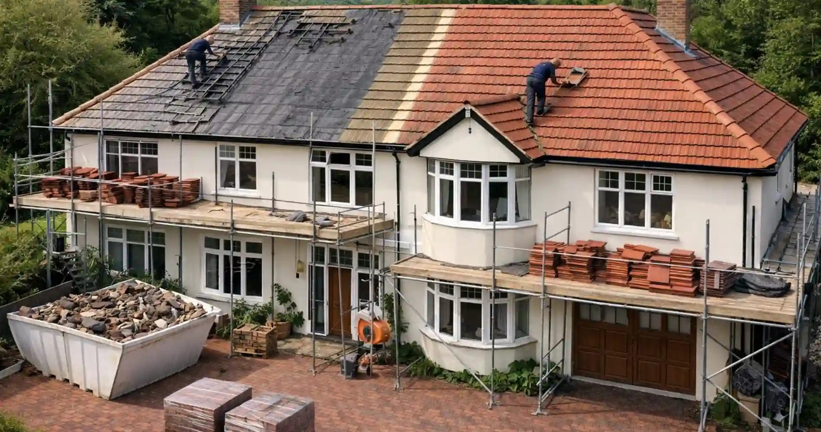 LIP Roofing team re-roofing a semi-detached house